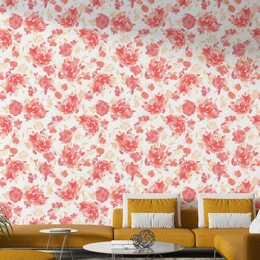 Coral and peach watercolor roses on a light, airy background.

