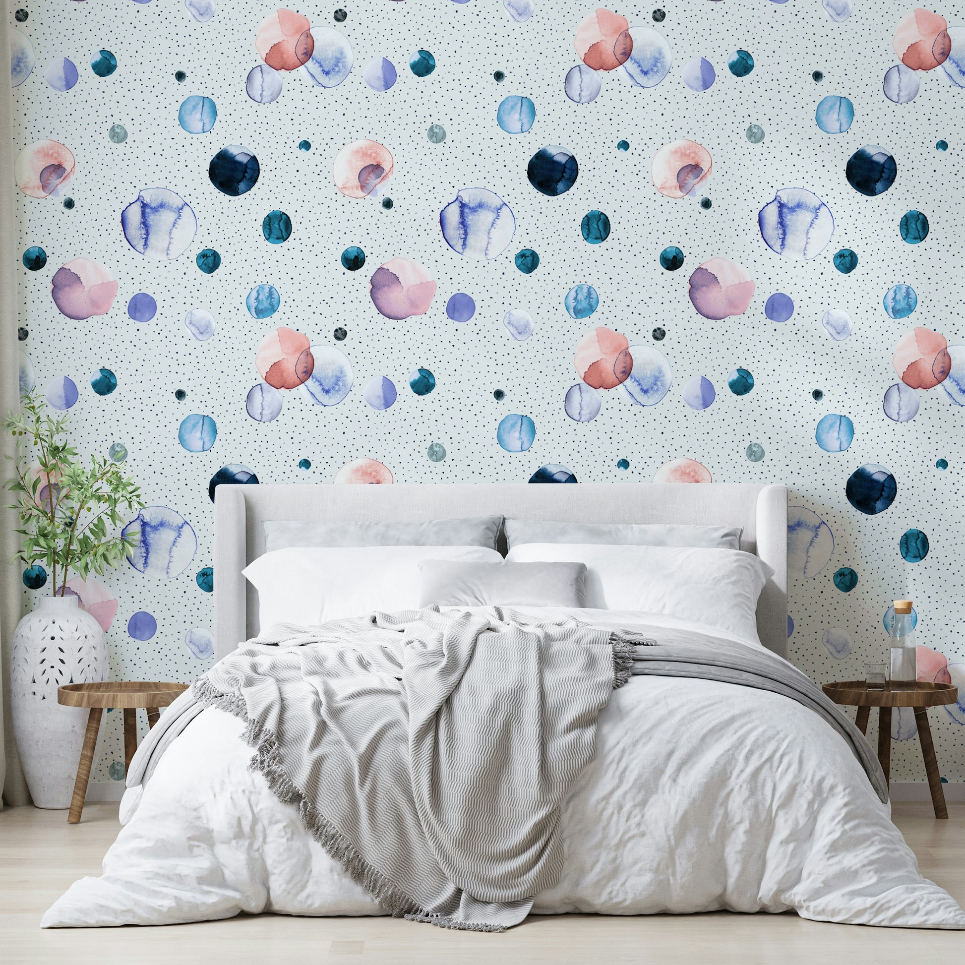 Light and airy wallpaper with soft, scattered dots in neutral shades.

