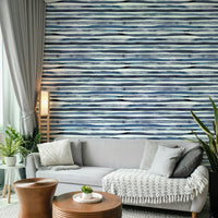 Geometric stripes in blue and white with a watercolor finish.

