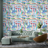 Hand-drawn stripe wallpaper in a loose tile arrangement.

