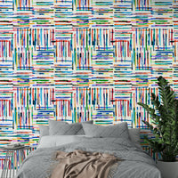 Blue geometric wallpaper with soft painterly lines.

