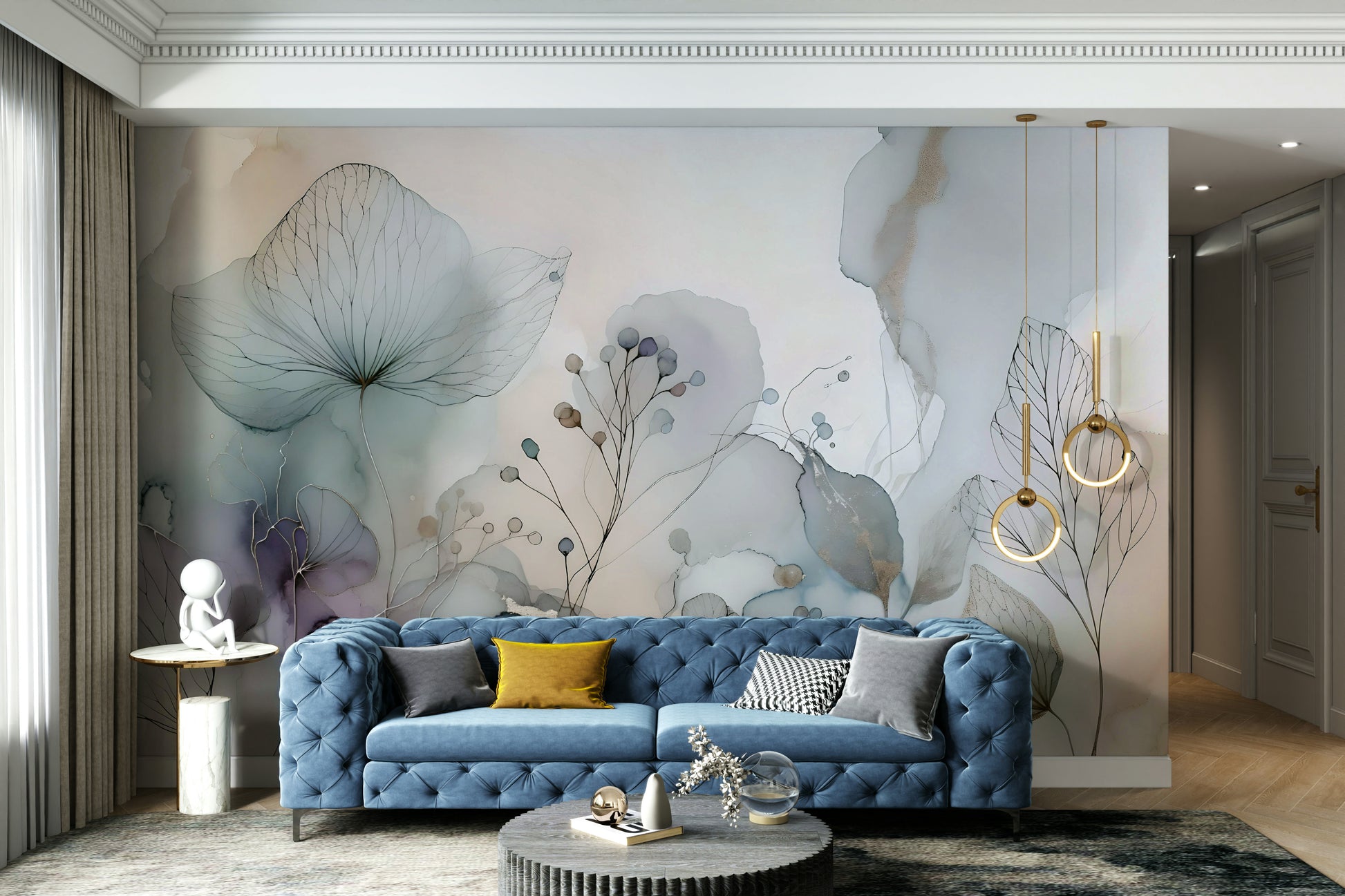 Light floral wallpaper with soft color palette

