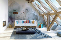 Soft blossom mural in pastel cream and pink tones

