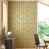 Suncatchers Retro Mid-Century Modern Abstract Shapes on Cream Wallpaper with vibrant geometric designs.

