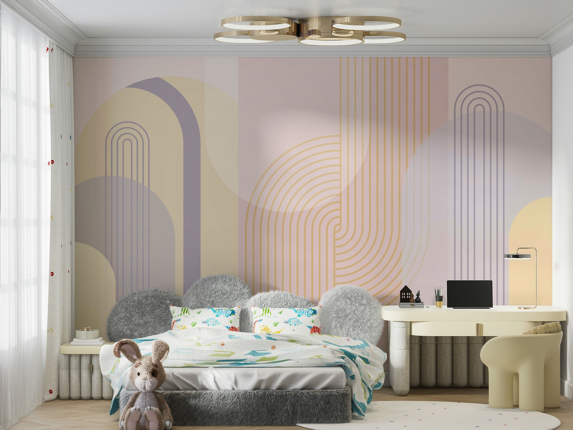 Elegant gentle arches wall mural in calming neutral colors.

