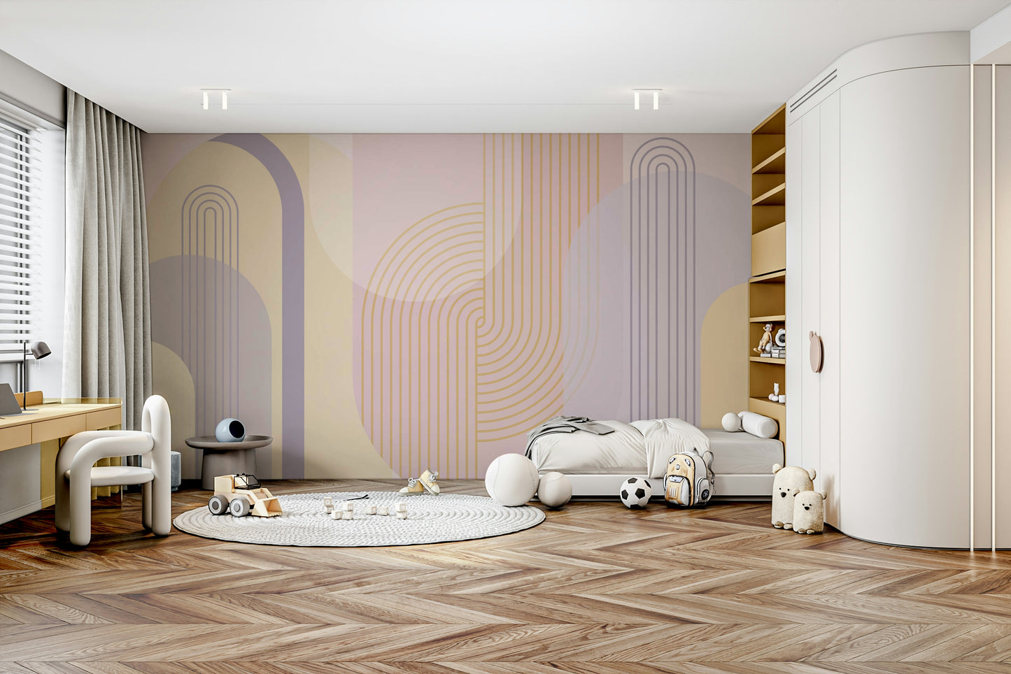 Neutral-toned gentle arches mural for elegant, minimalist decor.

