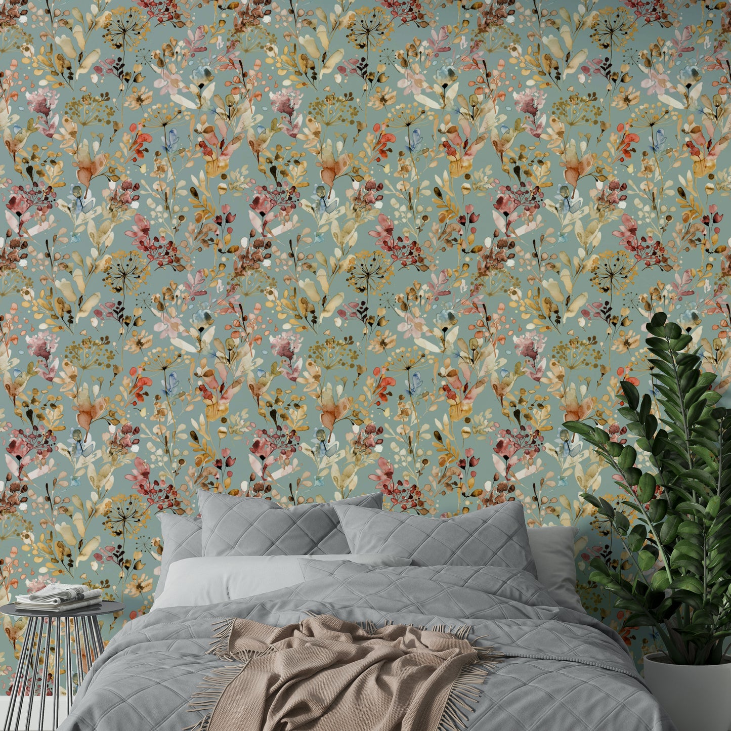 Wild Grasses Vintage Gold Teal Wallpaper⁠
