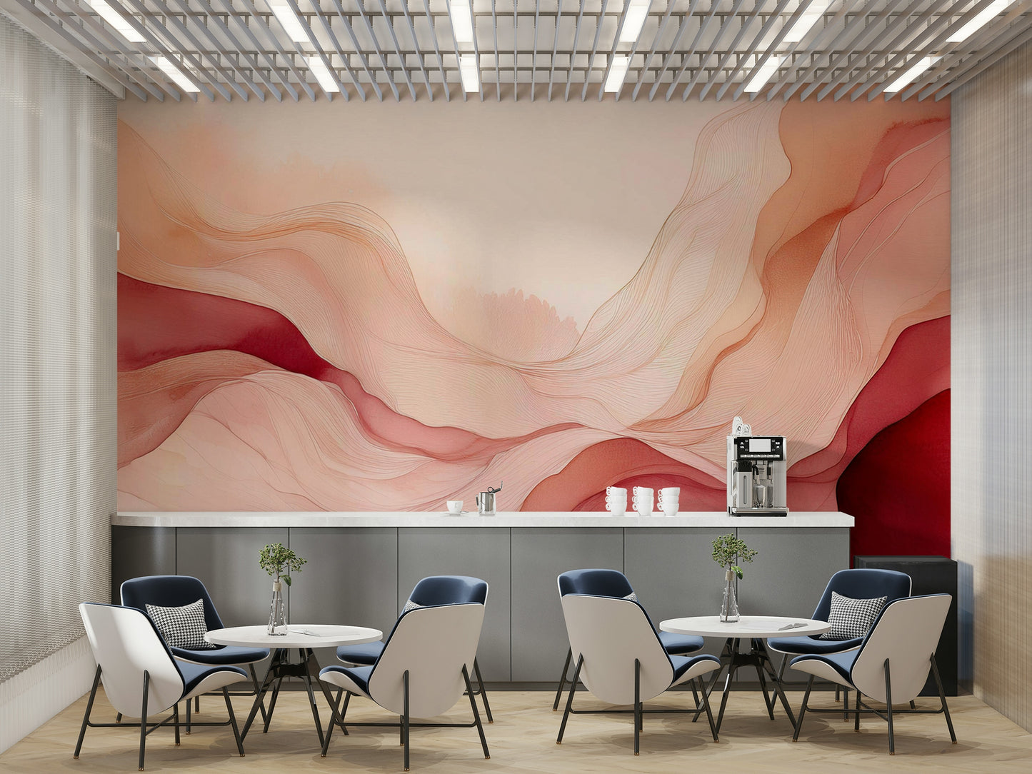 Serene Blush Waves Wall Mural
