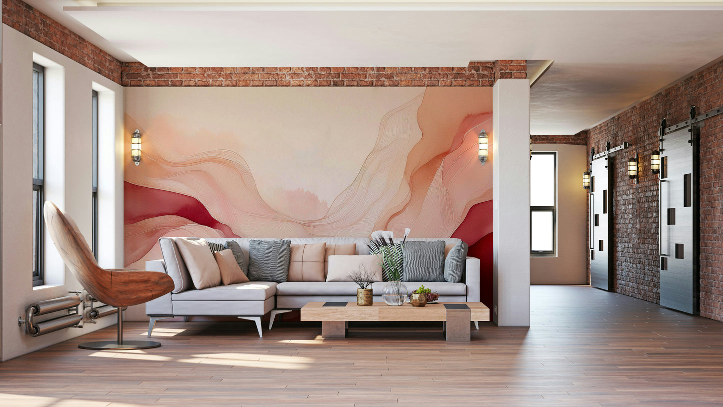 Serene Blush Waves Wall Mural