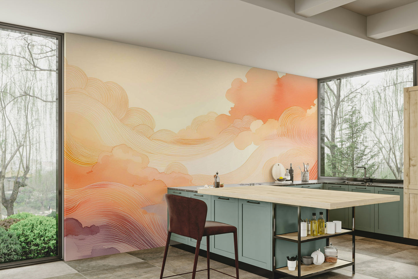 Coral Dream Swirls Wall Mural
