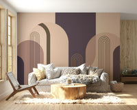 Bold mid-century arch design mural for modern spaces

