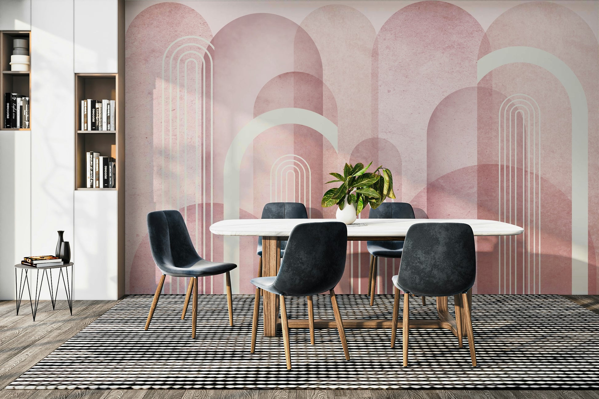 Blush Pink Archways mural for calming and elegant interiors

