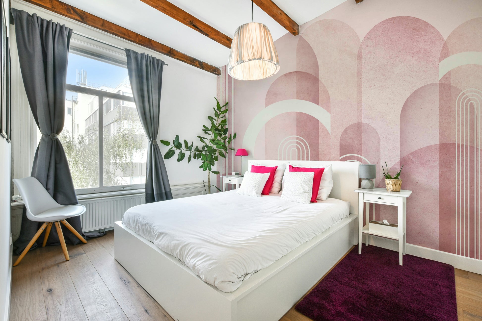 Timeless blush pink arch design wall mural for bedrooms

