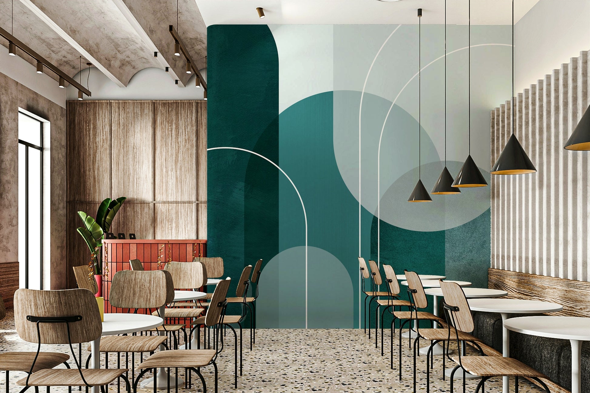 Stylish Modern Teal Arches mural for bedrooms

