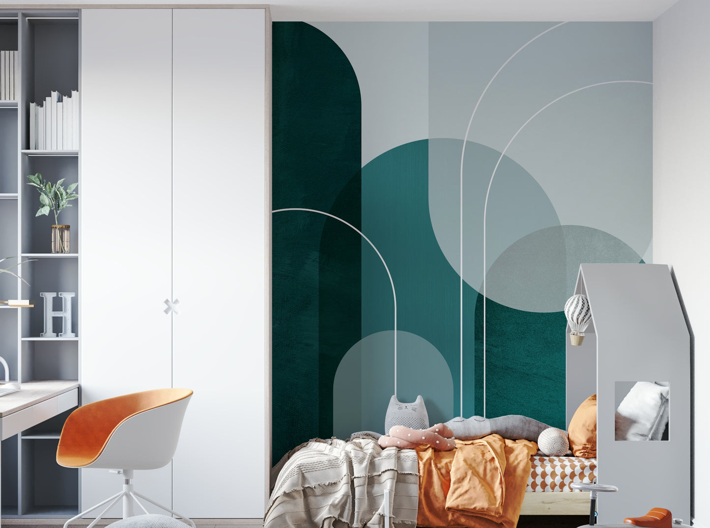 Geometric Modern Teal Arches 1 mural for stylish rooms

