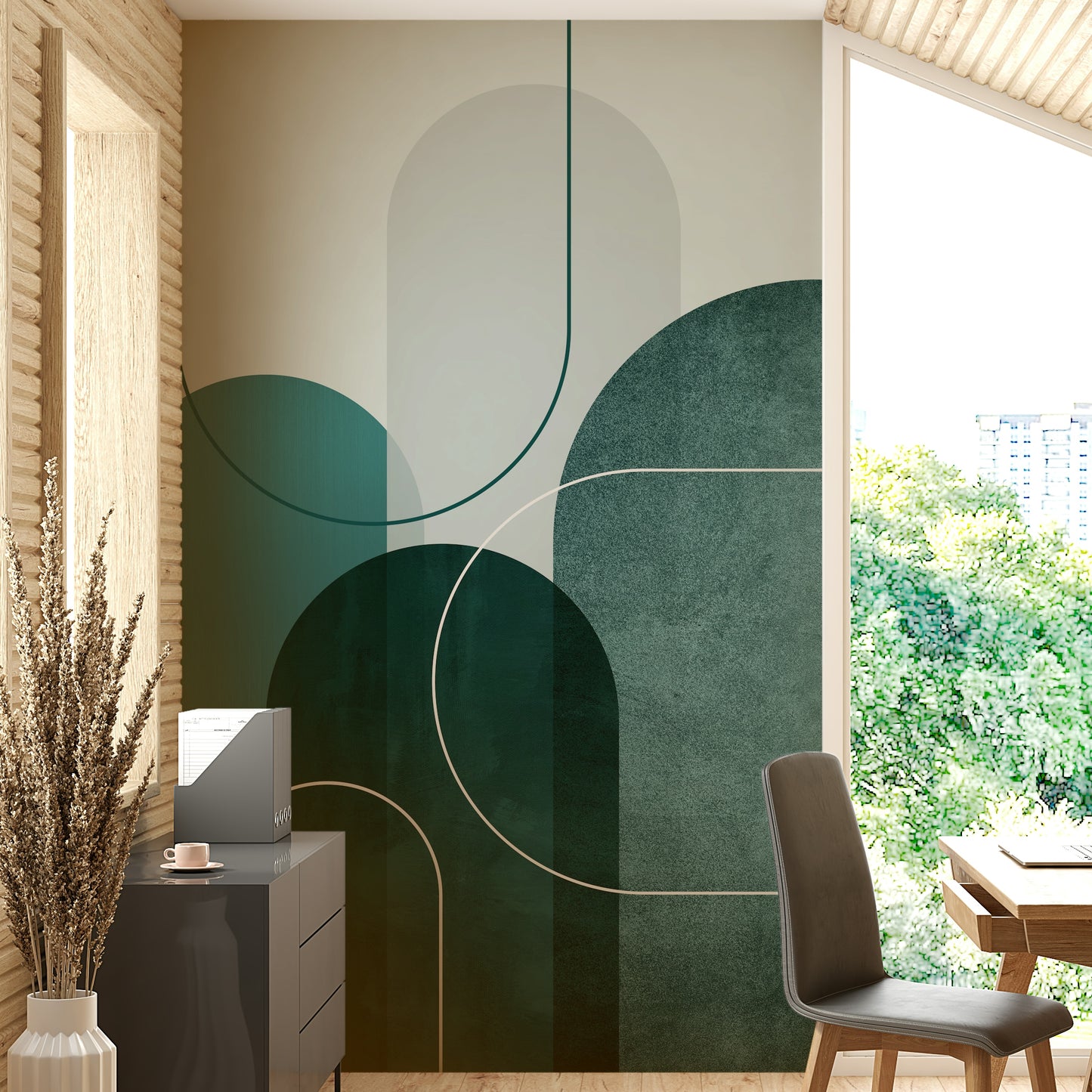 Modern Teal Arches 2 mural for calming, modern interiors

