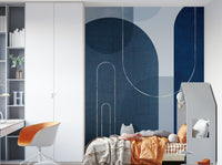 Mid-century inspired blue linen mural for bedrooms

