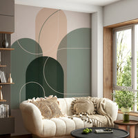 Gentle wave-like mural design in sage hues

