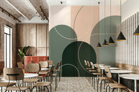 Living room styled with organic green wallpaper

