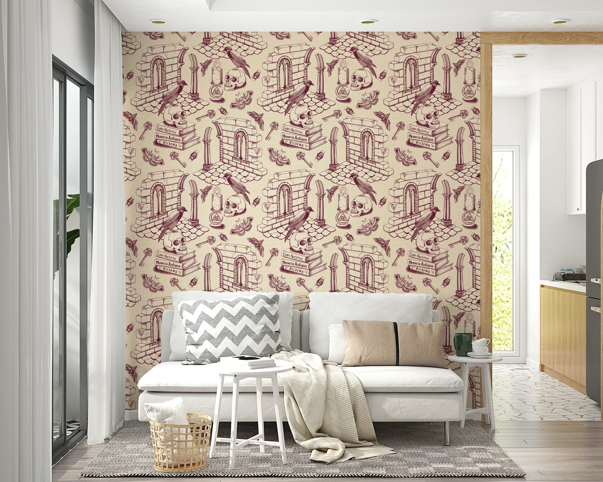Intricate burgundy design wallpaper for vintage home decor

