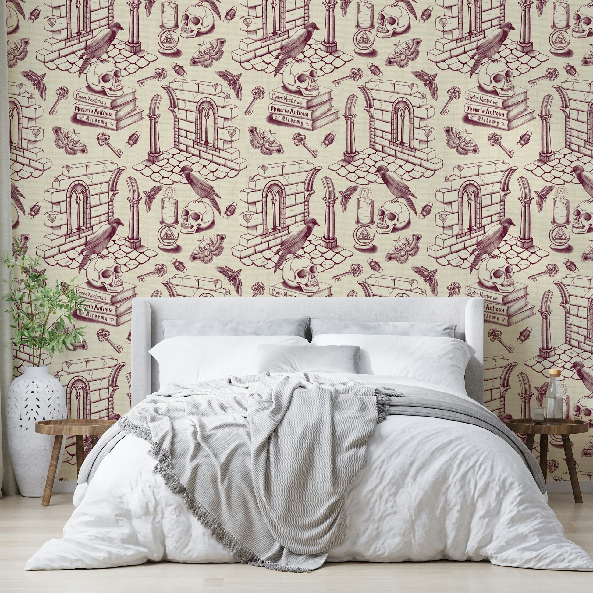 Timeless dark academia wallpaper with burgundy tones

