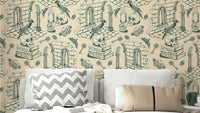 Vintage wall mural with toile de Jouy on green backdrop

