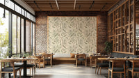 Elegant toile design on olive backdrop wall mural

