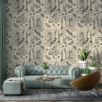 Wallpaper mural with fine toile detail and black tone

