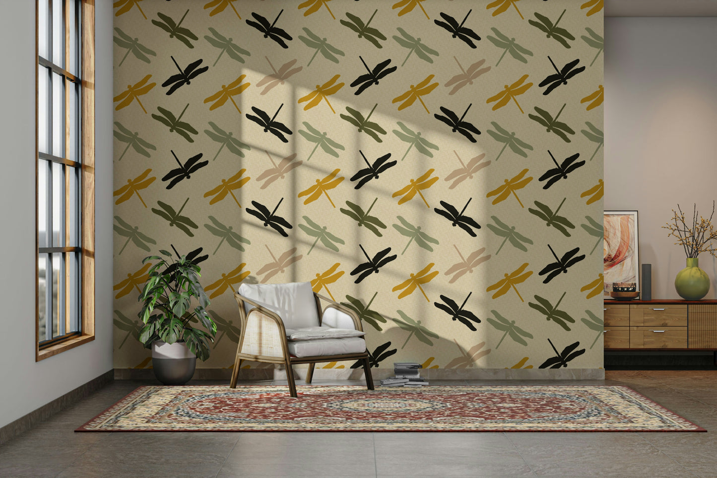 Nature-inspired wallpaper with soft flying insects

