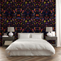 Metallic-accented mural wallpaper with wildflowers

