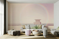 Calm and serene pastel beach scene in wall mural design.

