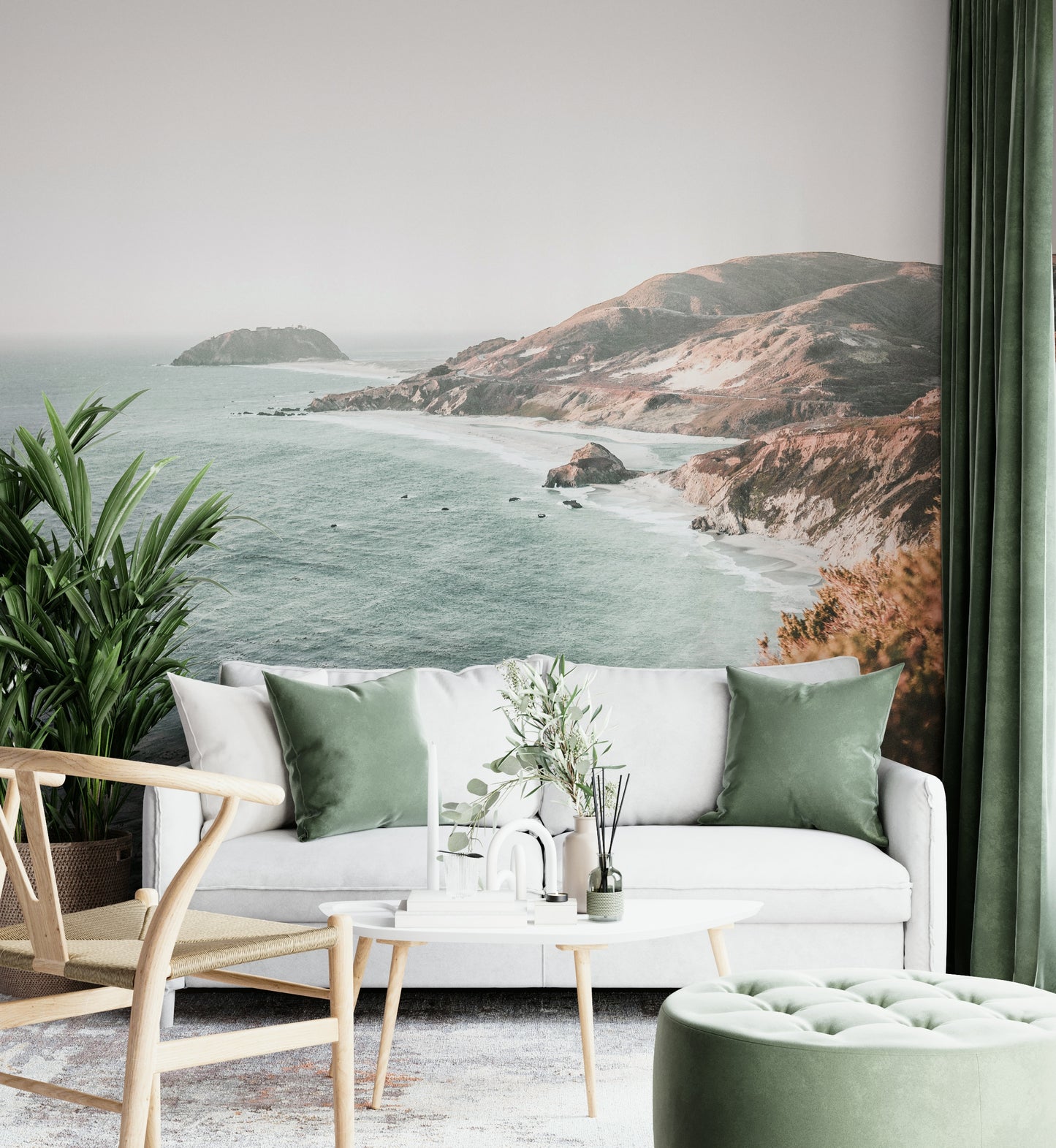Big Sur Coastline mural wallpaper offering a stunning ocean view.

