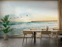 Beautiful sunset over the ocean in Serene Sunset Seascape mural.

