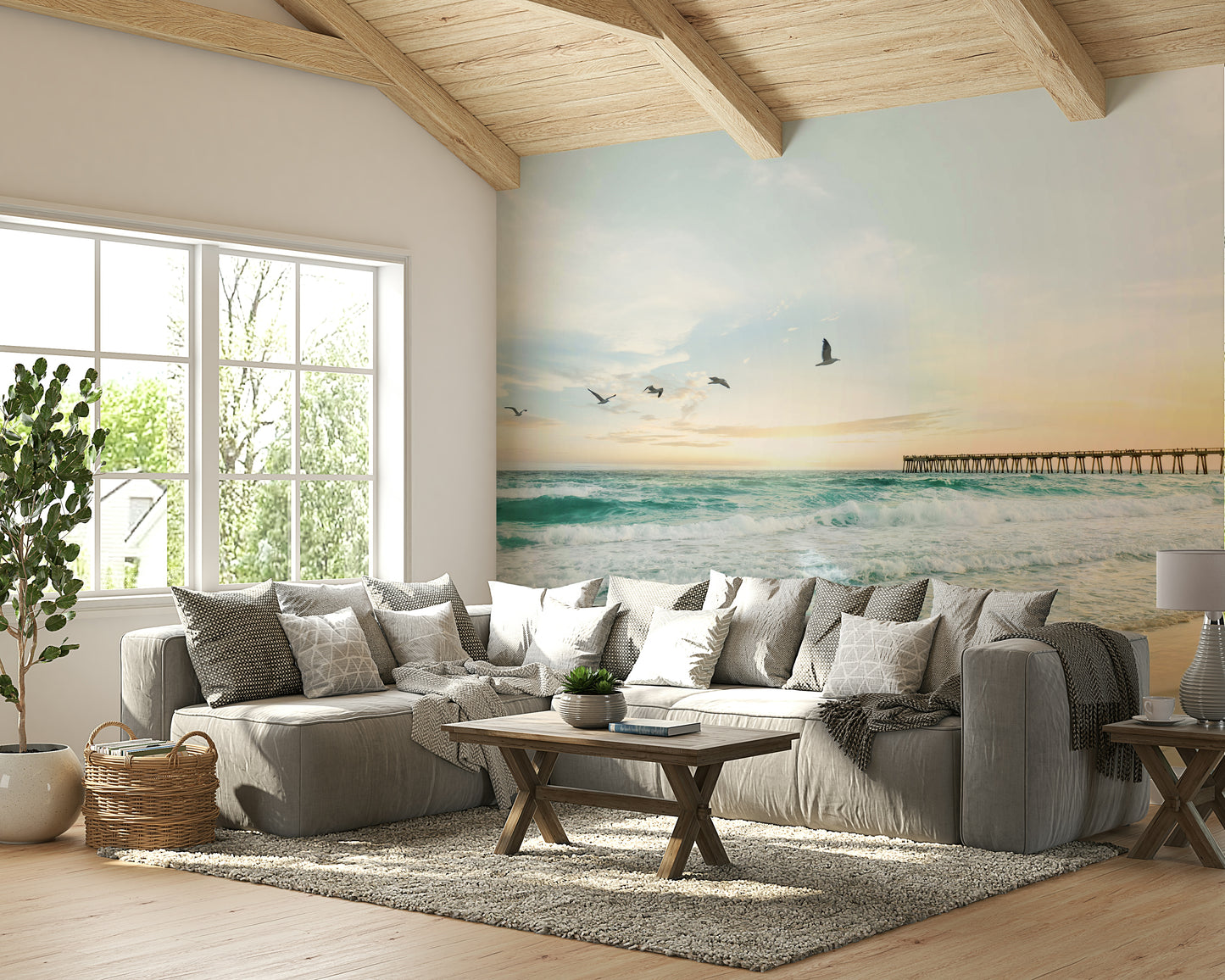 Beautiful Serene Sunset Seascape wall mural creating a serene vibe.

