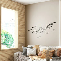 Birds in flight against a soft sky in Flying Birds vertical mural.


