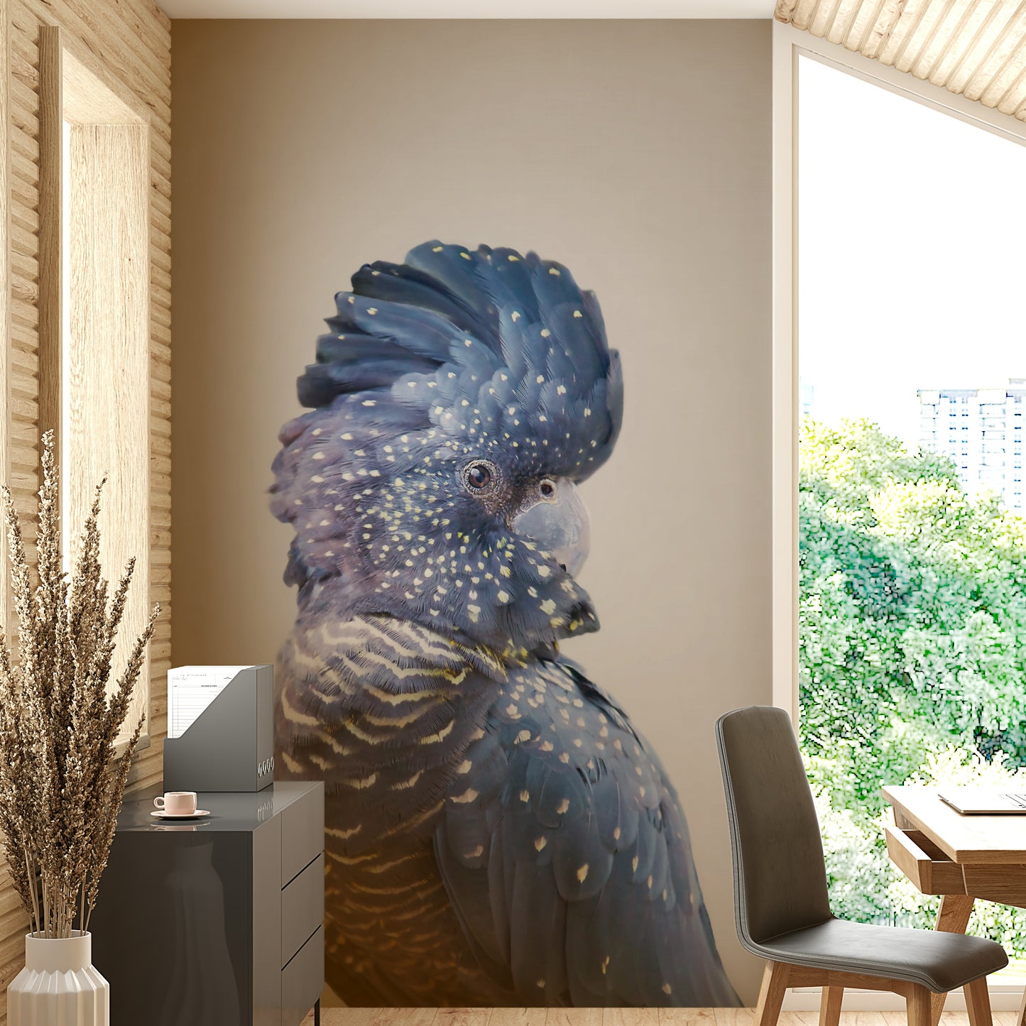 Black Cockatoo Wall Mural with rich tones and nature-inspired design.

