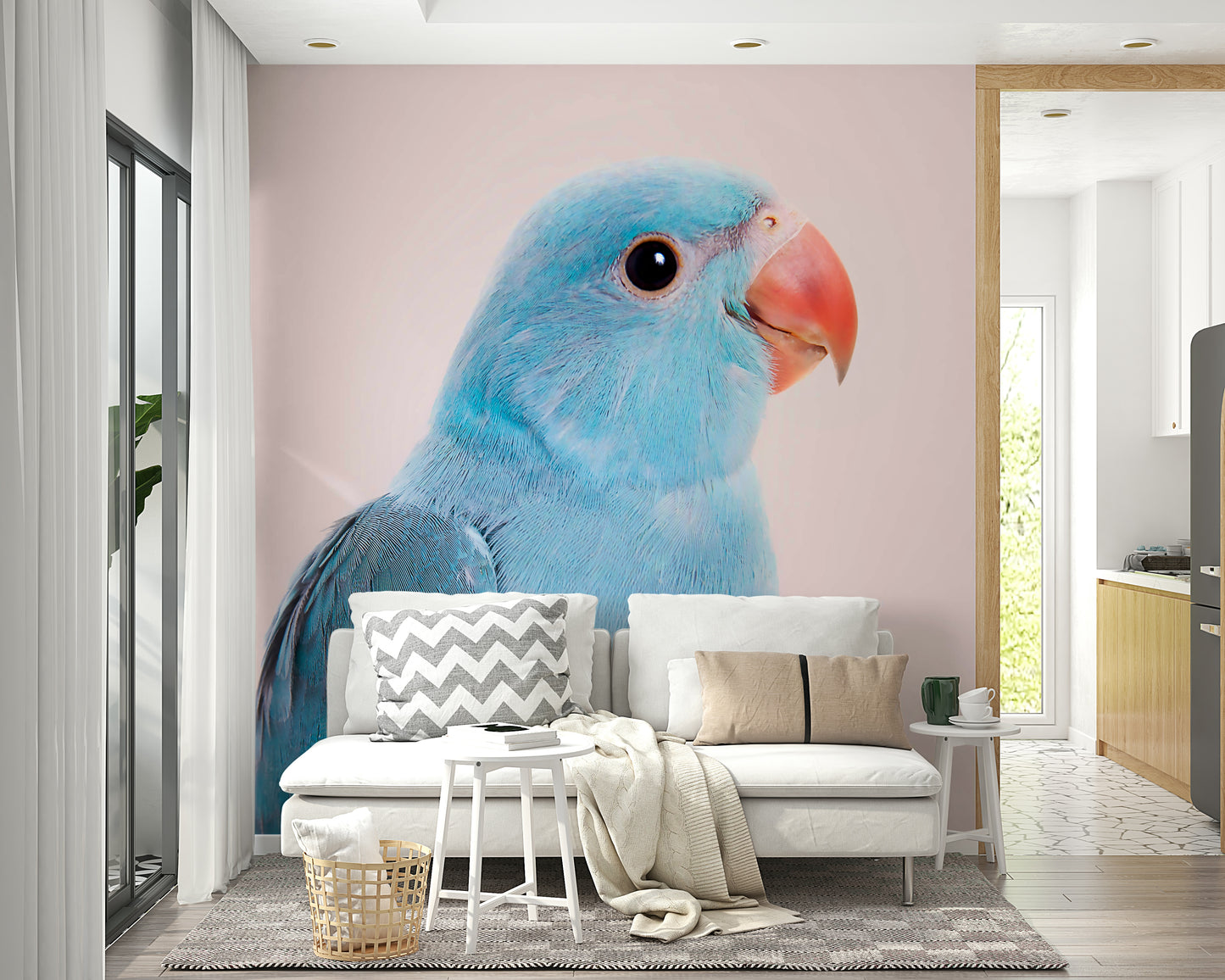 Two lovebirds perched on a tree branch mural

