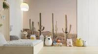 Calming desert landscape mural with cacti

