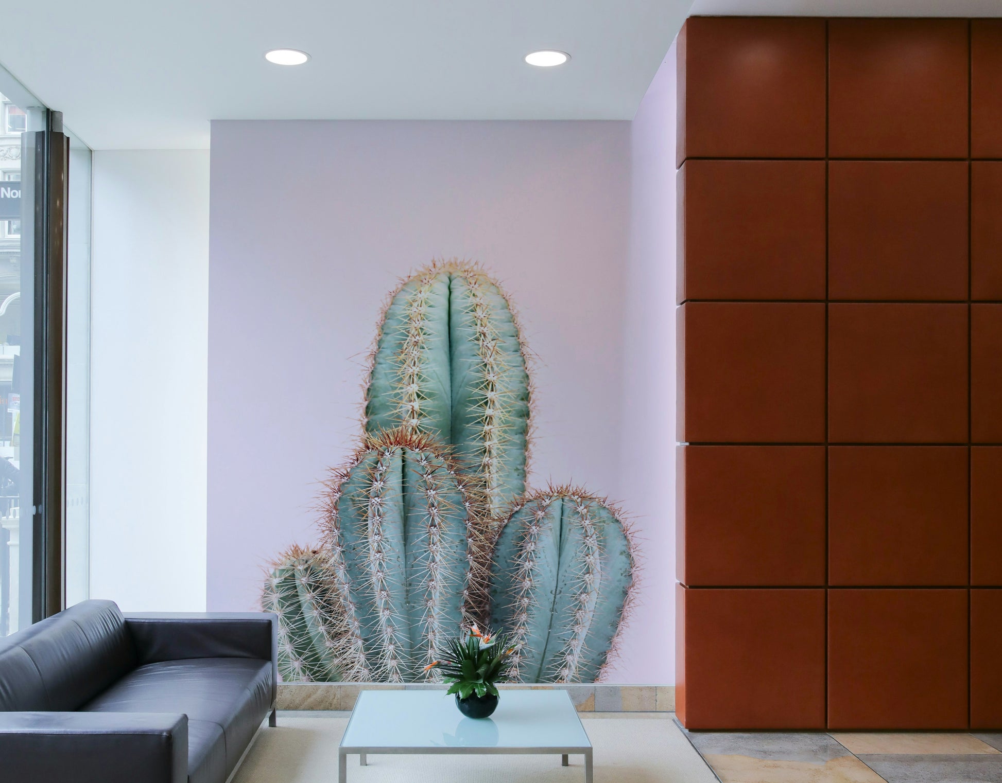 Desert wall mural with modern cactus silhouette

