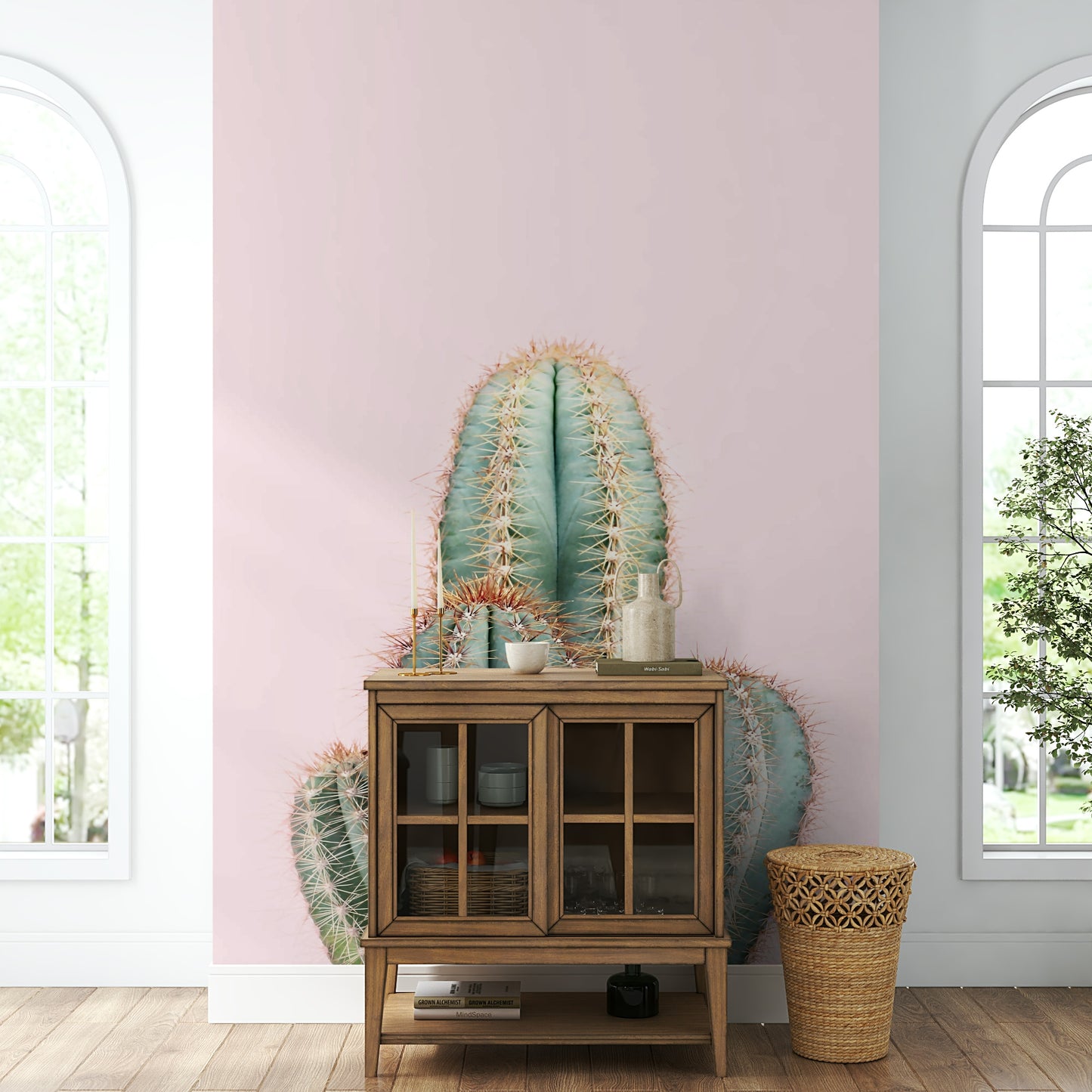 Blush Cactus wall mural with soft pink tones

