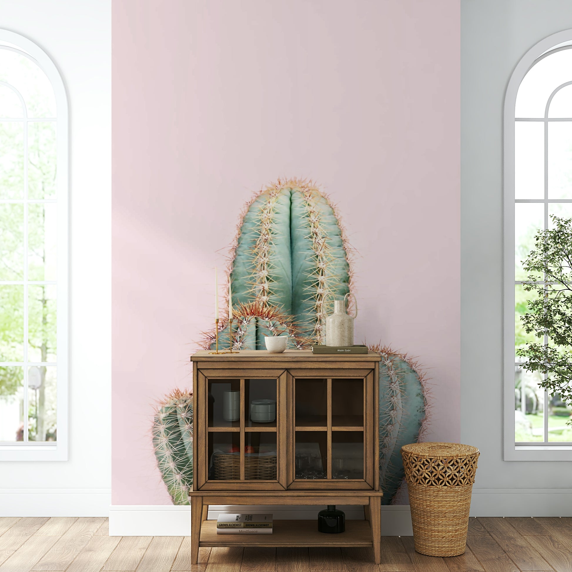 Blush Cactus wall mural with soft pink tones

