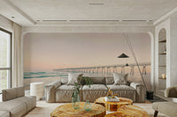 Tranquil wall mural with serene sunset and water

