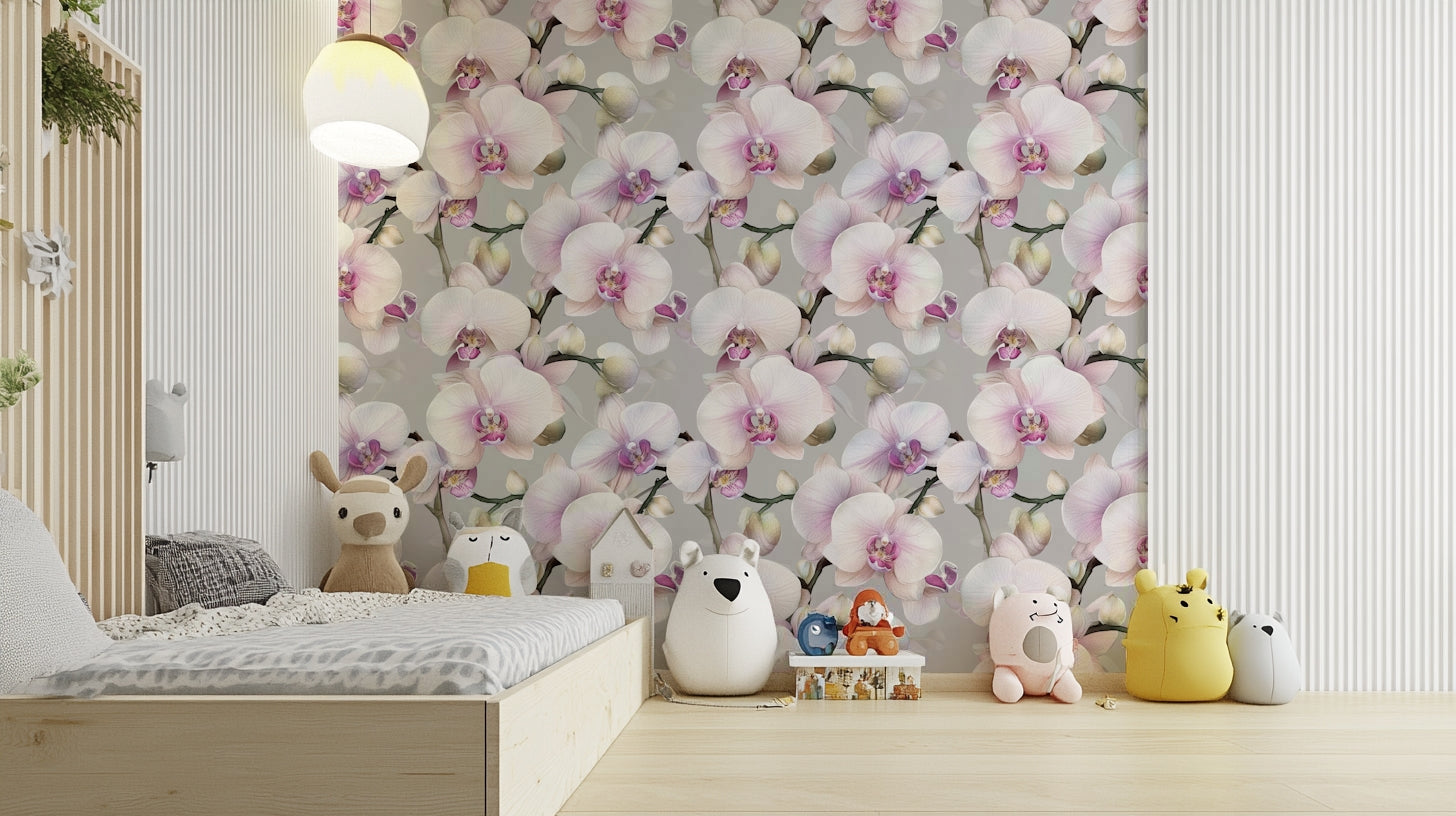 Soft orchid floral wallpaper with a graceful design.

