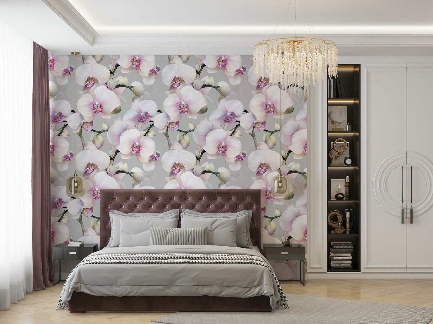 Beautiful orchid wall mural bringing elegance to interiors.

