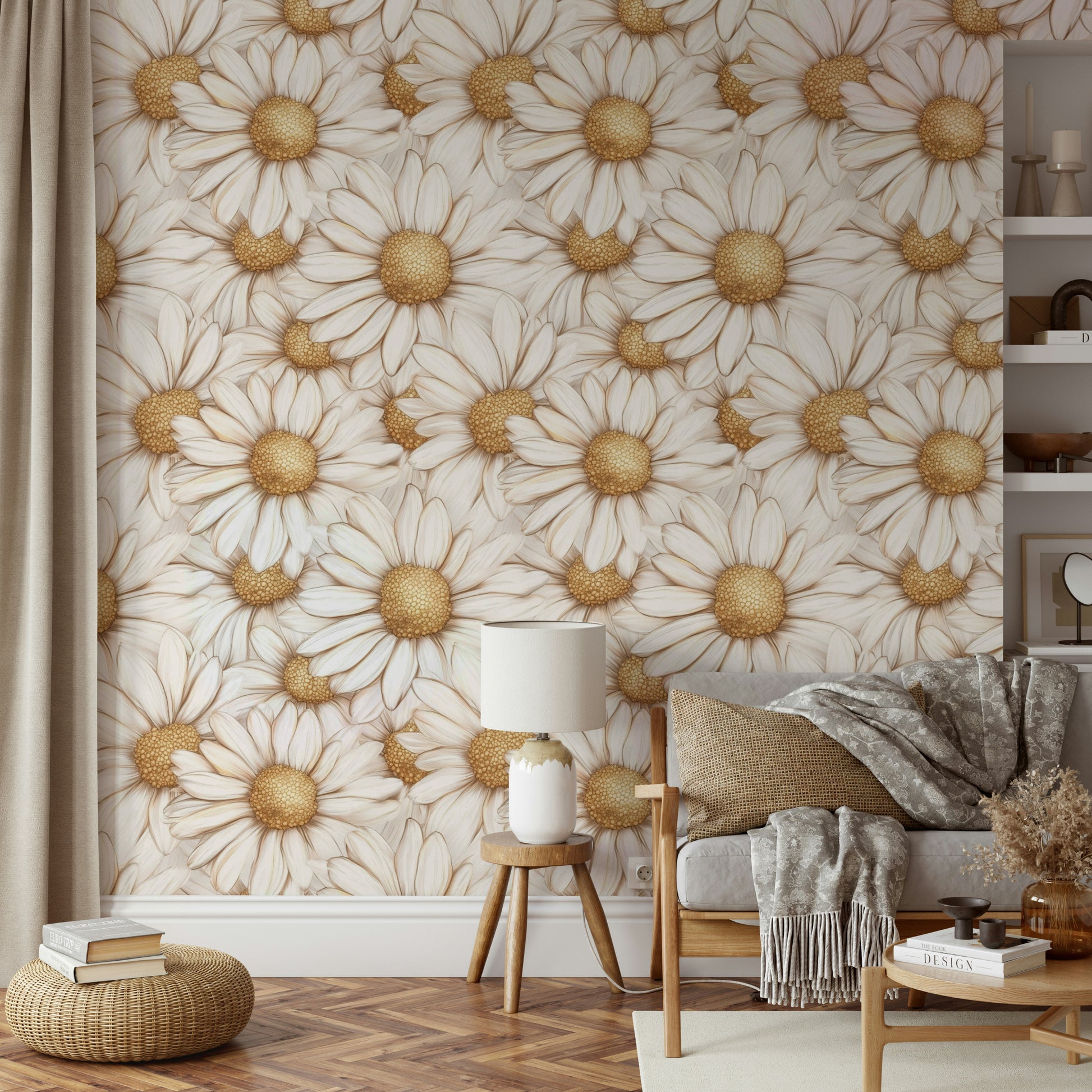 Golden Daisy Poetry wallpaper for a sophisticated and calm space.


