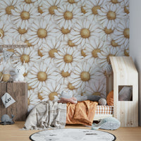 Soft, graceful golden daisy wallpaper for peaceful interiors.

