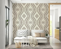 Softly faded damask mural for elegant interiors


