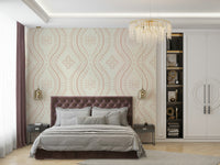 Living room with Cream Tan damask wall mural

