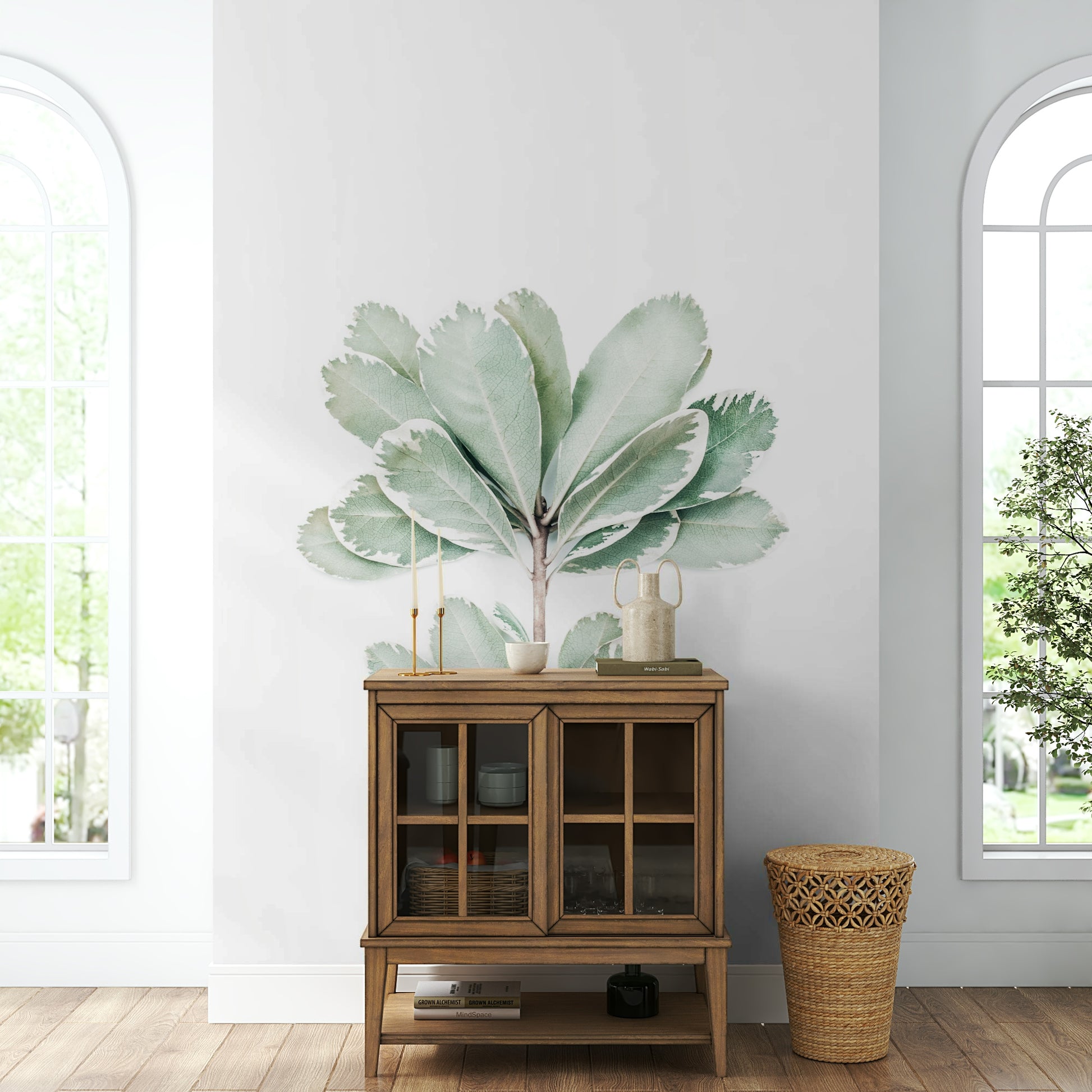 Soft leaf wallpaper for calm living spaces

