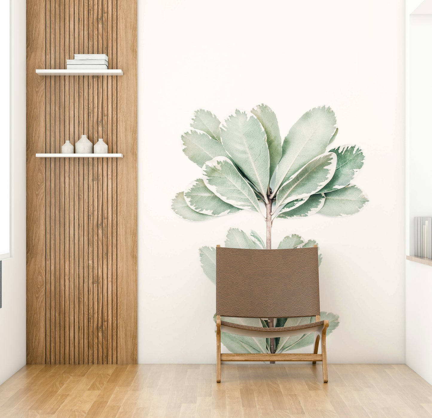 Leafy wall mural with soft natural forms

